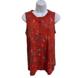 J. Jill Floral Print Button Henley Tank Top‎ Sleeveless Blouse Red Size XS